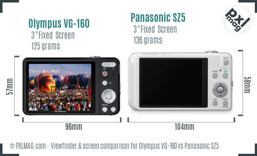 Olympus VG-160 vs Panasonic SZ5 Screen and Viewfinder comparison