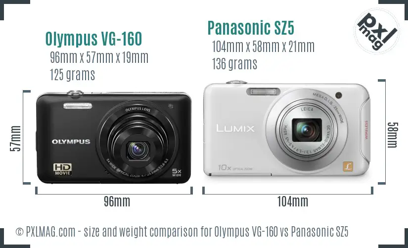 Olympus VG-160 vs Panasonic SZ5 size comparison