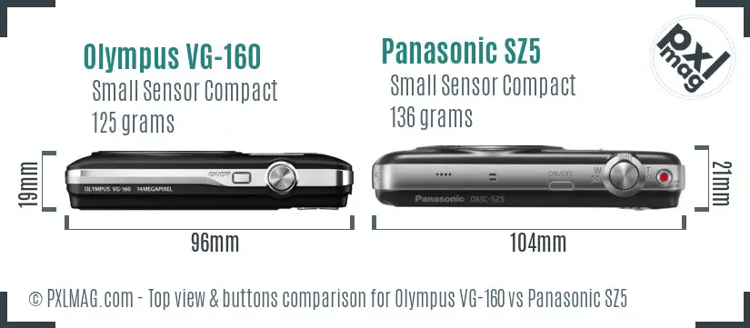 Olympus VG-160 vs Panasonic SZ5 top view buttons comparison