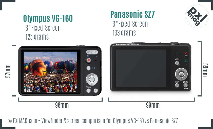 Olympus VG-160 vs Panasonic SZ7 Screen and Viewfinder comparison
