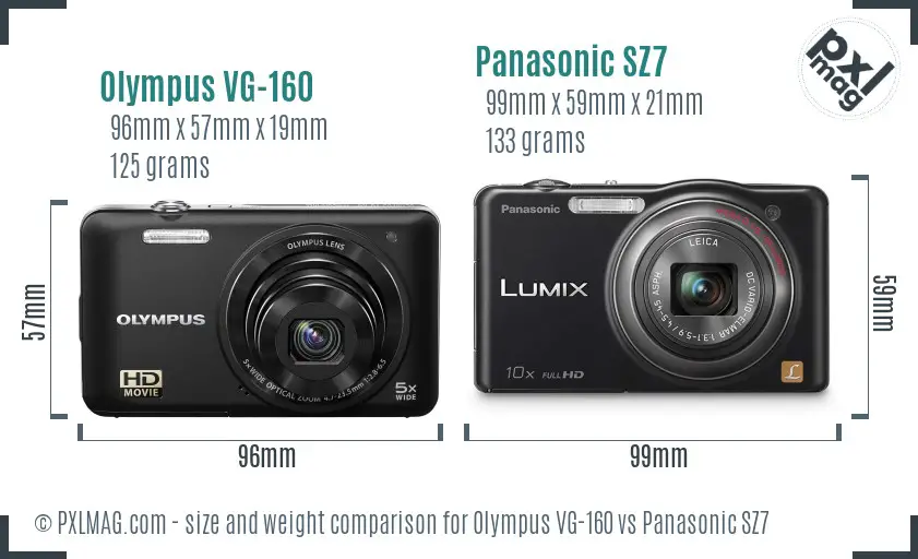 Olympus VG-160 vs Panasonic SZ7 size comparison
