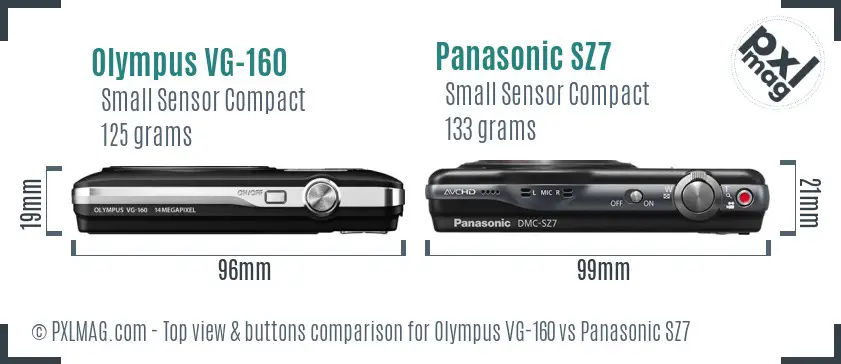 Olympus VG-160 vs Panasonic SZ7 top view buttons comparison