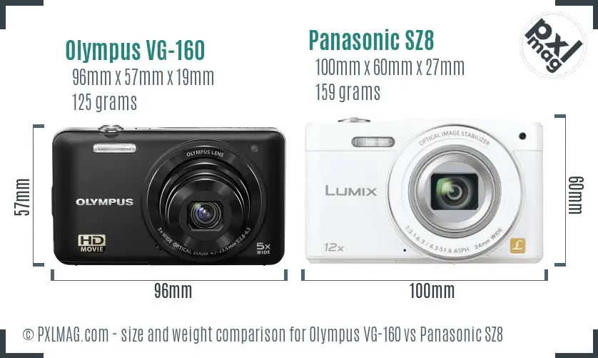 Olympus VG-160 vs Panasonic SZ8 size comparison Olympus VG-160 vs Panasonic SZ8 size comparison