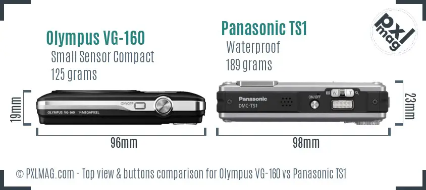 Olympus VG-160 vs Panasonic TS1 top view buttons comparison