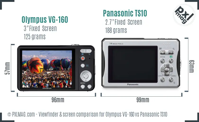 Olympus VG-160 vs Panasonic TS10 Screen and Viewfinder comparison