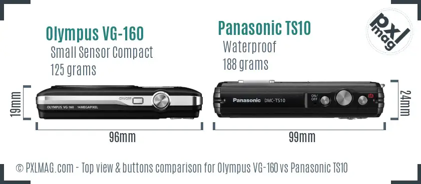 Olympus VG-160 vs Panasonic TS10 top view buttons comparison