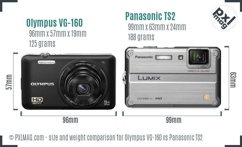 Olympus VG-160 vs Panasonic TS2 size comparison