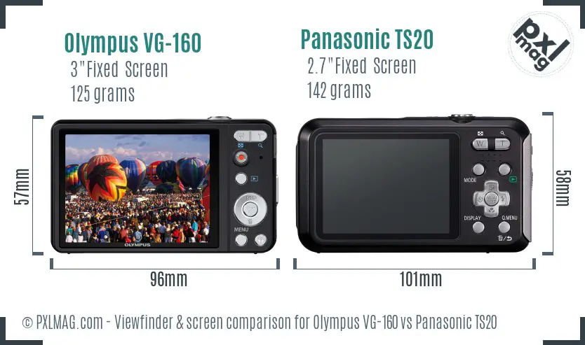 Olympus VG-160 vs Panasonic TS20 Screen and Viewfinder comparison