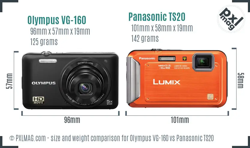 Olympus VG-160 vs Panasonic TS20 size comparison