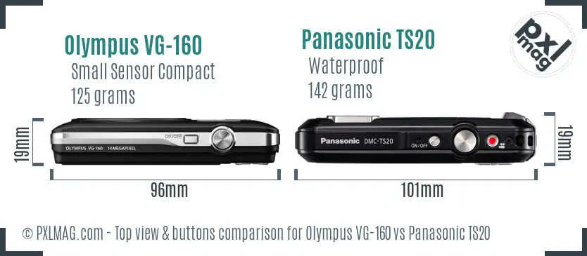 Olympus VG-160 vs Panasonic TS20 top view buttons comparison