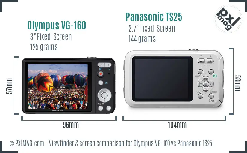 Olympus VG-160 vs Panasonic TS25 Screen and Viewfinder comparison