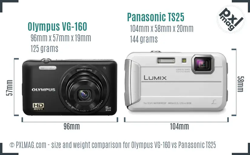 Olympus VG-160 vs Panasonic TS25 size comparison