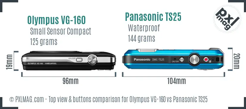 Olympus VG-160 vs Panasonic TS25 top view buttons comparison