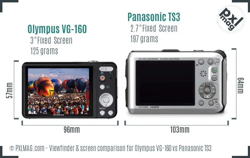 Olympus VG-160 vs Panasonic TS3 Screen and Viewfinder comparison