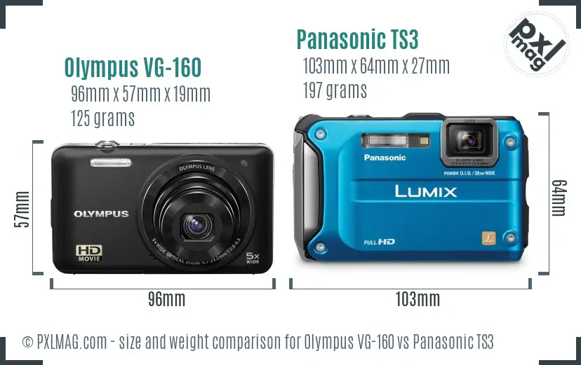 Olympus VG-160 vs Panasonic TS3 size comparison