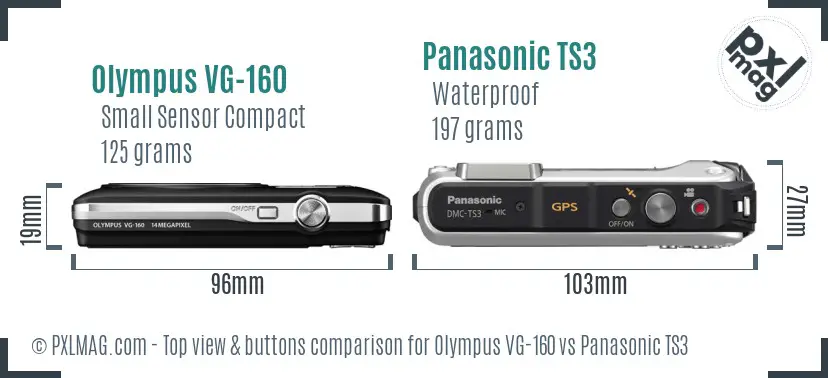 Olympus VG-160 vs Panasonic TS3 top view buttons comparison