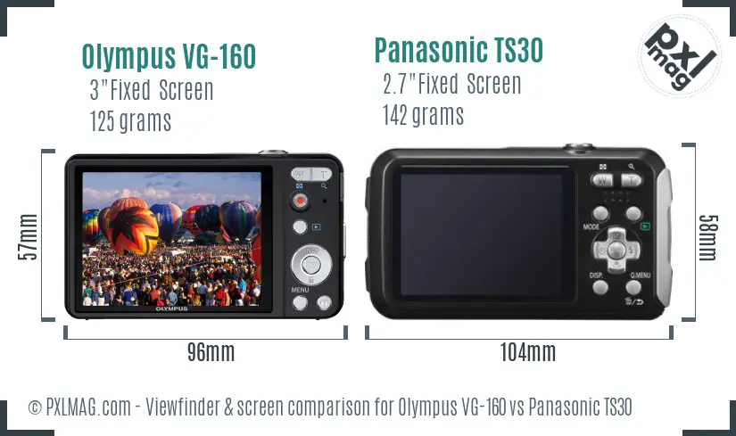 Olympus VG-160 vs Panasonic TS30 Screen and Viewfinder comparison