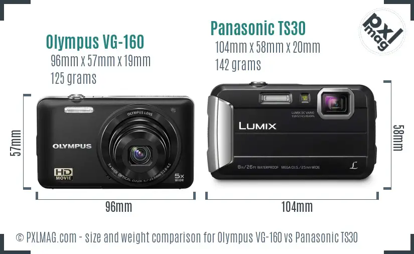 Olympus VG-160 vs Panasonic TS30 size comparison