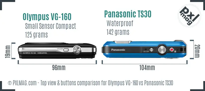 Olympus VG-160 vs Panasonic TS30 top view buttons comparison