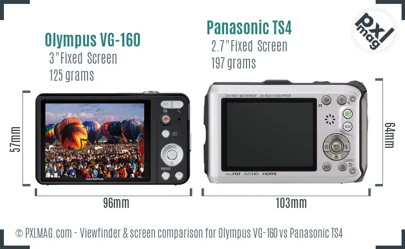 Olympus VG-160 vs Panasonic TS4 Screen and Viewfinder comparison