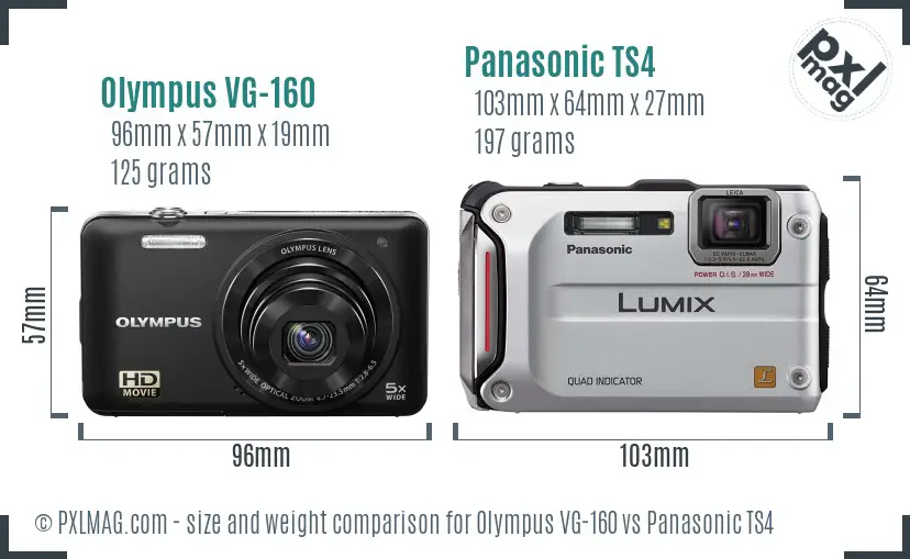 Olympus VG-160 vs Panasonic TS4 size comparison