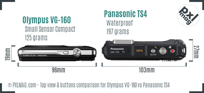 Olympus VG-160 vs Panasonic TS4 top view buttons comparison
