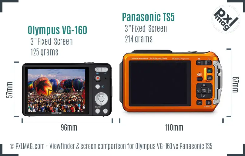 Olympus VG-160 vs Panasonic TS5 Screen and Viewfinder comparison