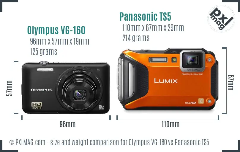 Olympus VG-160 vs Panasonic TS5 size comparison
