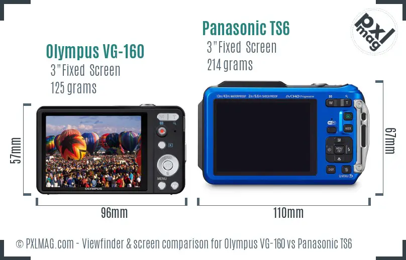 Olympus VG-160 vs Panasonic TS6 Screen and Viewfinder comparison