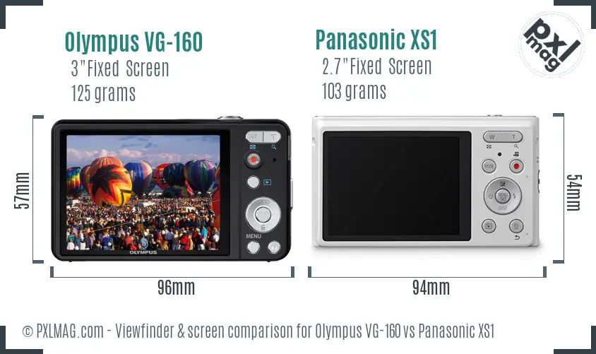 Olympus VG-160 vs Panasonic XS1 Screen and Viewfinder comparison