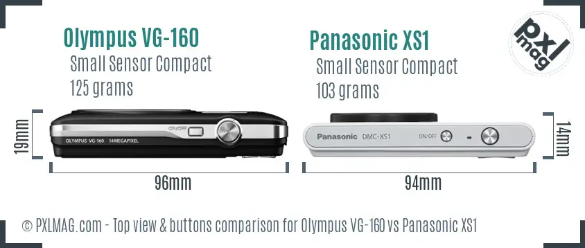 Olympus VG-160 vs Panasonic XS1 top view buttons comparison