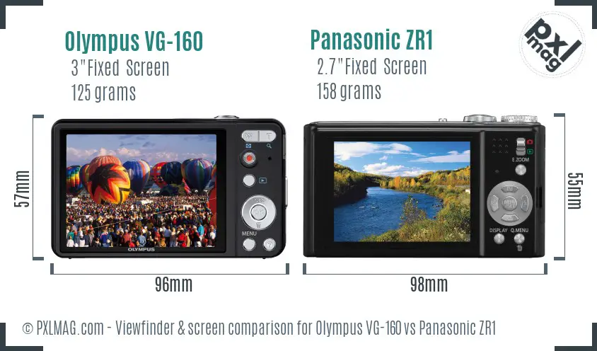 Olympus VG-160 vs Panasonic ZR1 Screen and Viewfinder comparison