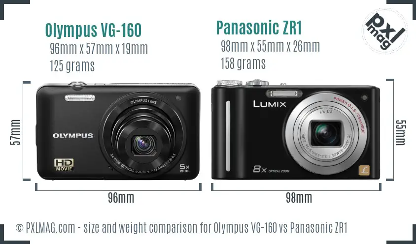 Olympus VG-160 vs Panasonic ZR1 size comparison