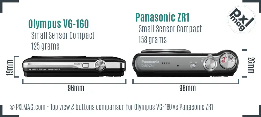 Olympus VG-160 vs Panasonic ZR1 top view buttons comparison