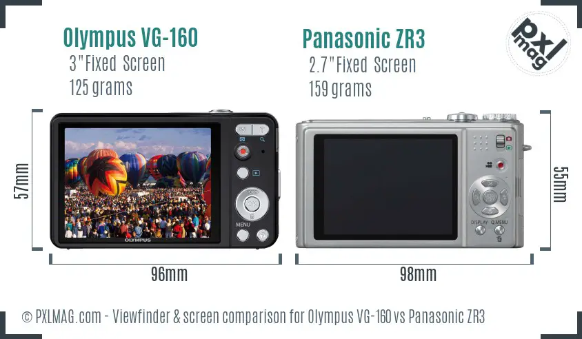 Olympus VG-160 vs Panasonic ZR3 Screen and Viewfinder comparison