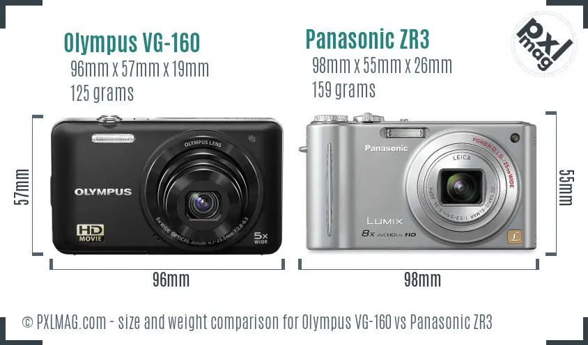 Olympus VG-160 vs Panasonic ZR3 size comparison