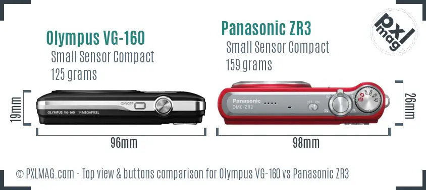 Olympus VG-160 vs Panasonic ZR3 top view buttons comparison