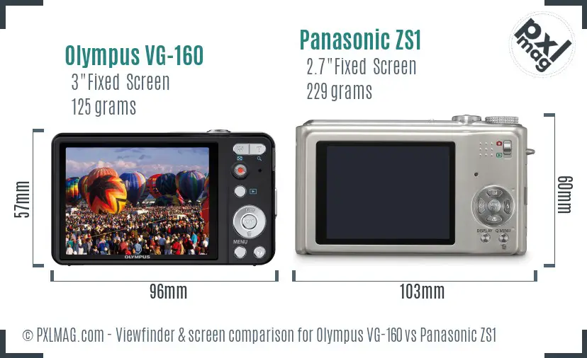 Olympus VG-160 vs Panasonic ZS1 Screen and Viewfinder comparison