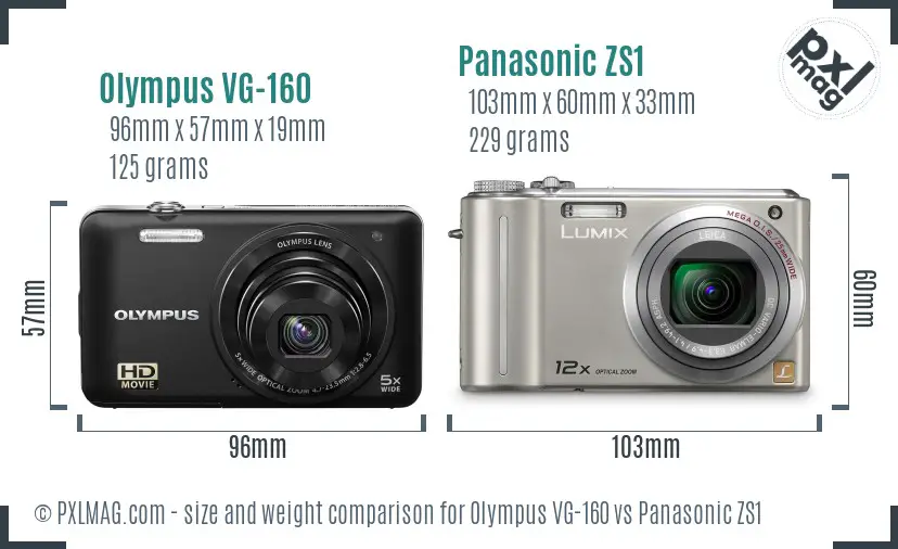 Olympus VG-160 vs Panasonic ZS1 size comparison