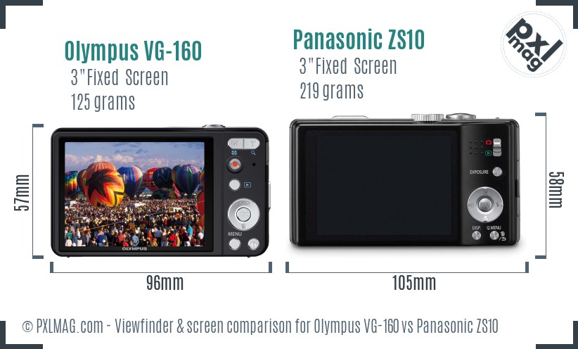 Olympus VG-160 vs Panasonic ZS10 Screen and Viewfinder comparison