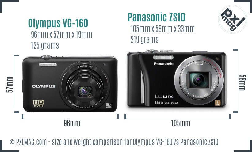 Olympus VG-160 vs Panasonic ZS10 size comparison