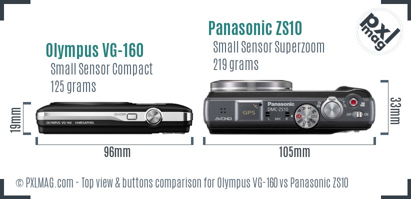 Olympus VG-160 vs Panasonic ZS10 top view buttons comparison