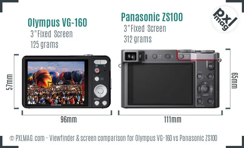 Olympus VG-160 vs Panasonic ZS100 Screen and Viewfinder comparison