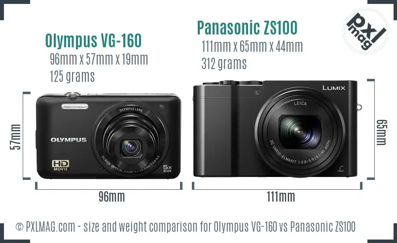 Olympus VG-160 vs Panasonic ZS100 size comparison