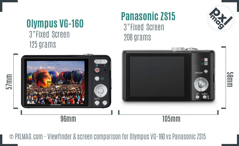 Olympus VG-160 vs Panasonic ZS15 Screen and Viewfinder comparison