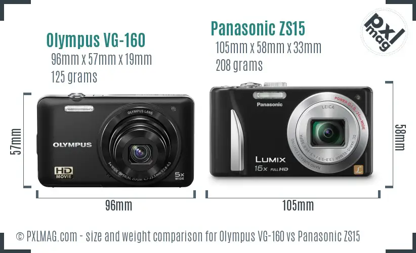 Olympus VG-160 vs Panasonic ZS15 size comparison