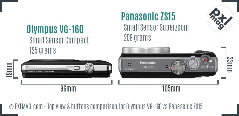 Olympus VG-160 vs Panasonic ZS15 top view buttons comparison