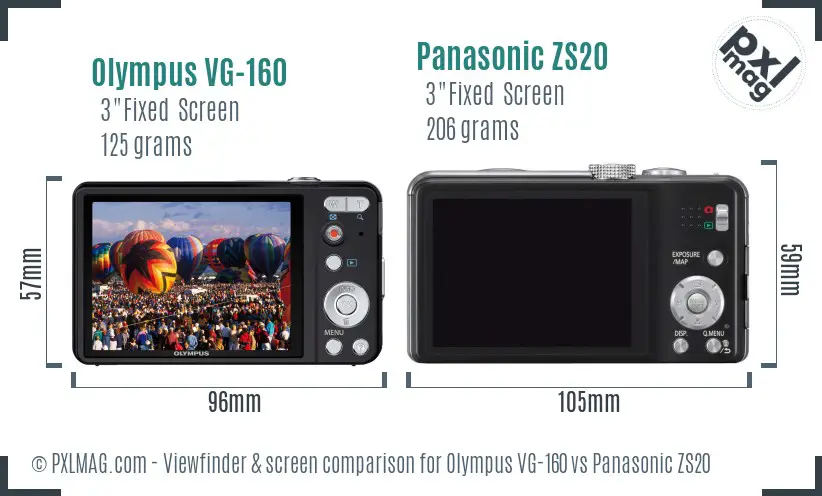 Olympus VG-160 vs Panasonic ZS20 Screen and Viewfinder comparison