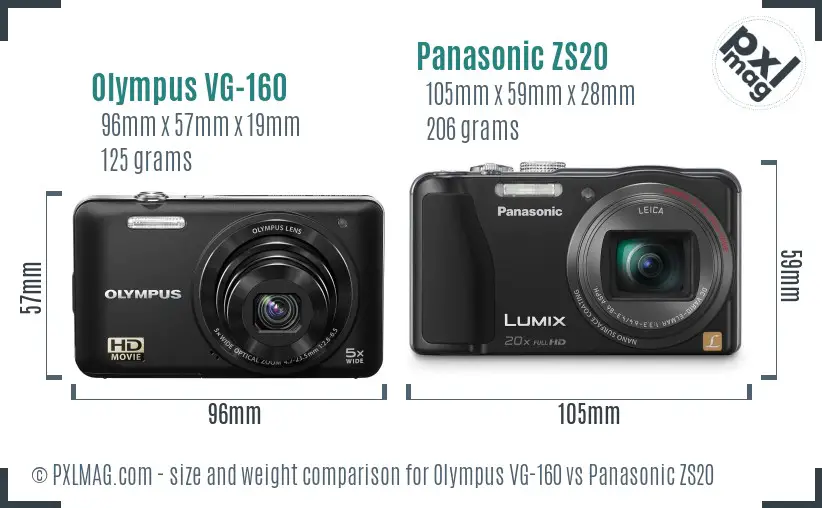 Olympus VG-160 vs Panasonic ZS20 size comparison