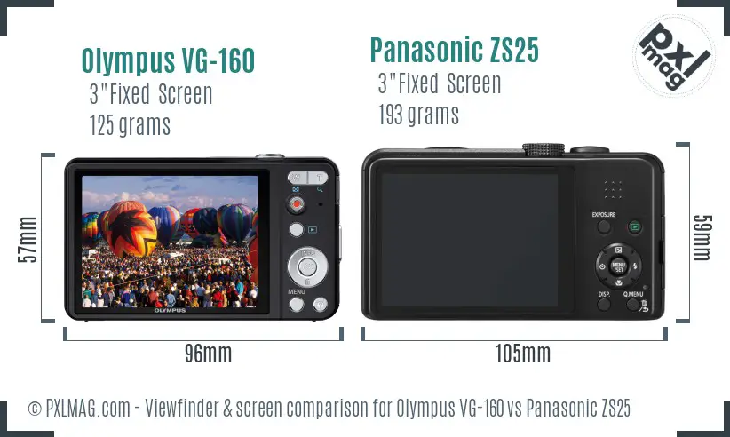 Olympus VG-160 vs Panasonic ZS25 Screen and Viewfinder comparison